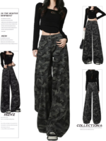 Women Retro Camouflage Wide Leg Jeans High Waisted Workwear Pants - Image 2