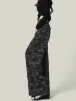 Women Retro Camouflage Wide Leg Jeans High Waisted Workwear Pants - Image 5