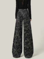 Women Retro Camouflage Wide Leg Jeans High Waisted Workwear Pants - Image 4